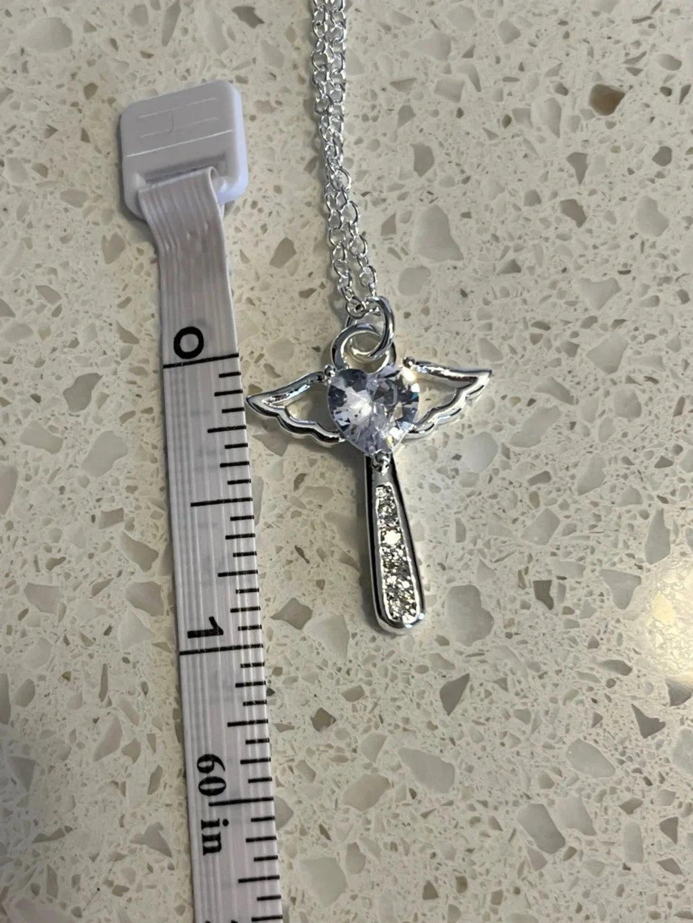 925‎ Sterling Silver Plated Necklace Angel Crystal Cross with 50 cm chain
